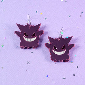 Acrylic earrings inspired by the cartoon character "Gengar".