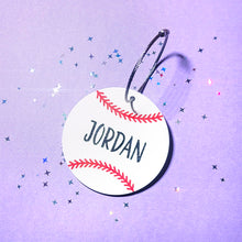 Load image into Gallery viewer, White Baseball Bag Tag with the name Jordan
