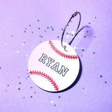 Load image into Gallery viewer, White Baseball Bag Tag with the name Ryan
