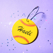 Load image into Gallery viewer, Yellow Softball Bag Tag with the name Haeli
