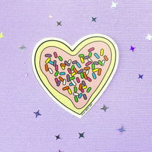 Load image into Gallery viewer, Heart-shaped frosted sugar cookie with sprinkles sticker.
